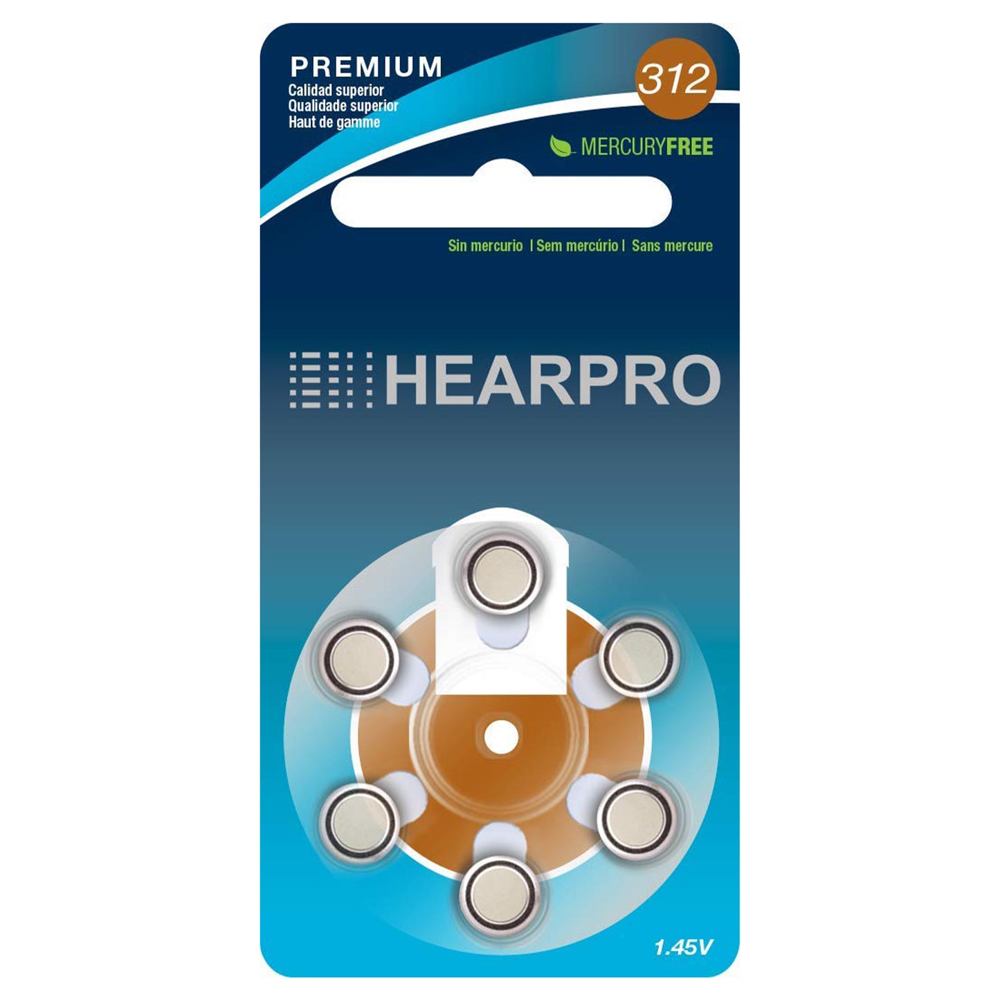 Hearpro Size 312 Long-Lasting Hearing Aid Batteries 60 Pack - Mercury-Free - Zinc Air Technology - Made in USA - Plus Keychain Battery Case