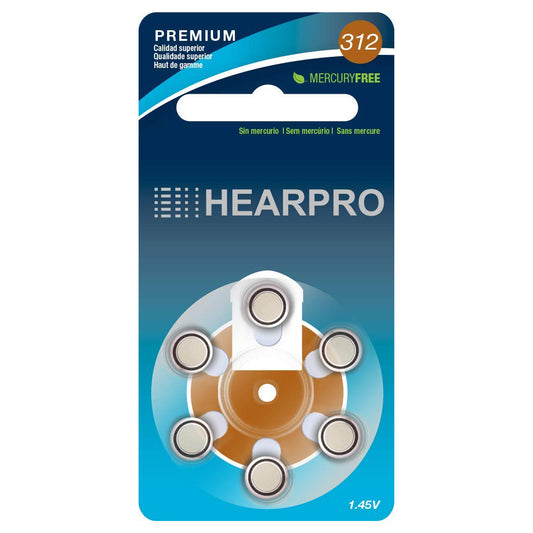 Hearpro Size 312 Long-Lasting Hearing Aid Batteries 60 Pack - Mercury-Free - Zinc Air Technology - Made in USA - Plus Keychain Battery Case