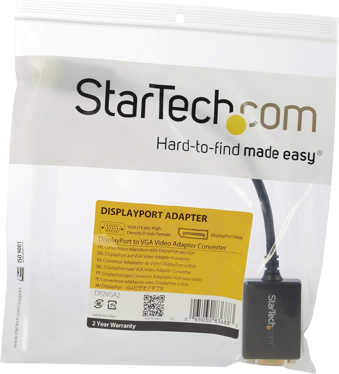 StarTech.com DisplayPort To VGA Video Adapter Converter - Active - 1080p - DP to VGA Converter (DP2VGA2) Black